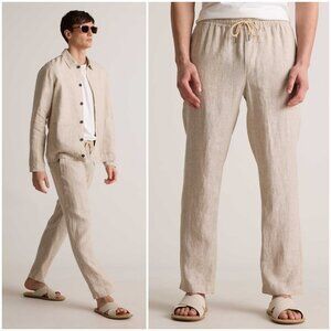 Quince Drawstring Beach Pant 100% European Linen in Driftwood size L Minimalist